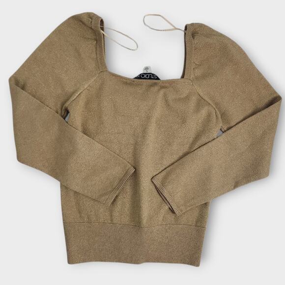 Francesca's Studio 19 Cropped Top Women's S Gold Square Neck Baby Doll NWT - Picture 4 of 7